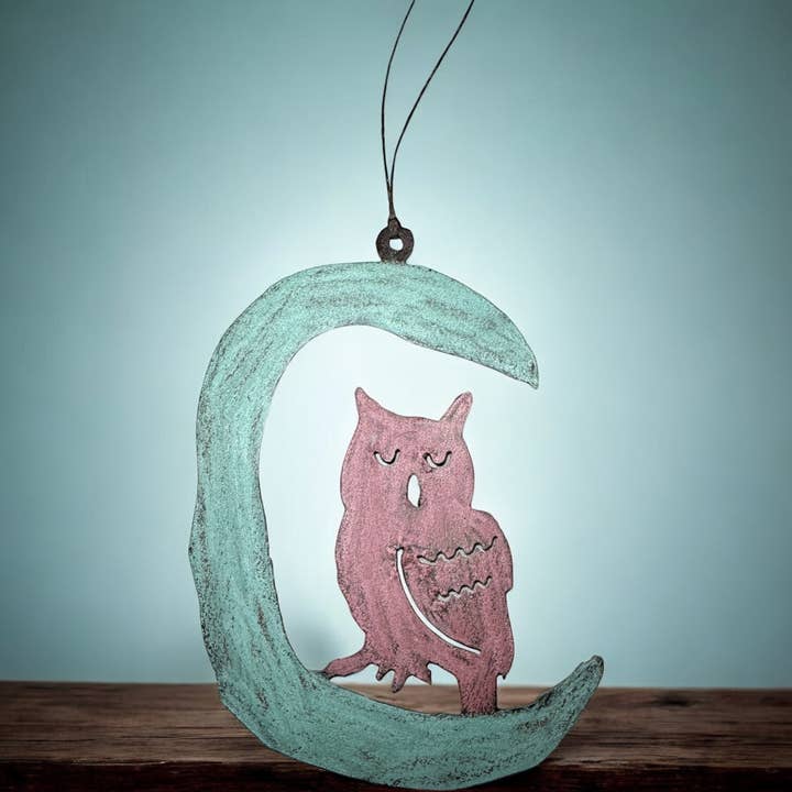 Moon Ornament owl nature spring celestial garden zodiac USA for wholesale by Whimsies