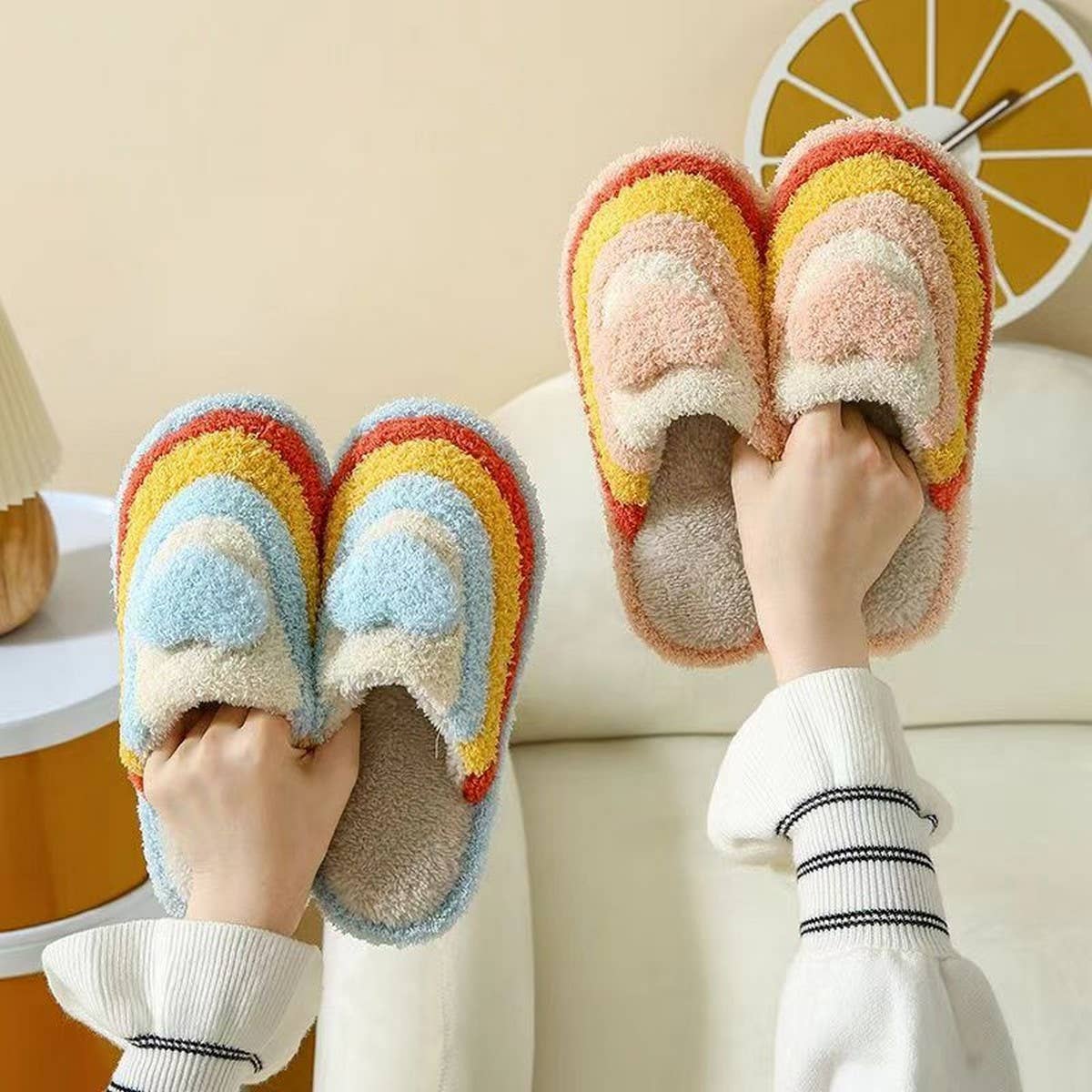 Red CUTE RAINBOW HEART SLIPPERS_CWSHF00258 for wholesale on Faire3