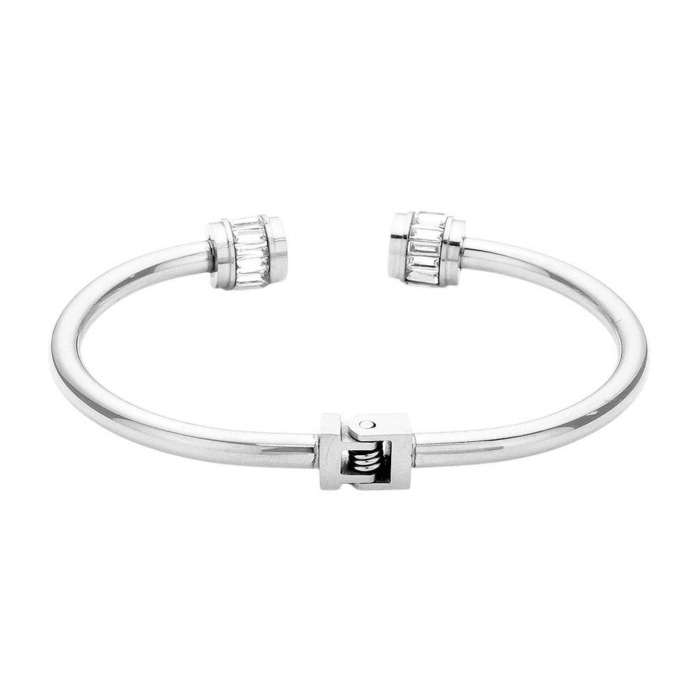 Sensibling Corp. - Wholesale Cuff Bracelet - Stainless Steel Baguette Stone Tip Hinged Cuff Bracelet3