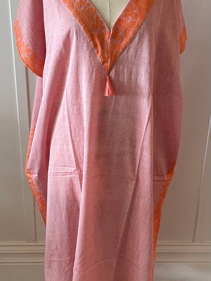 Bengal Border - V-neck tunic - Terracotta for wholesale by Indigo Handloom