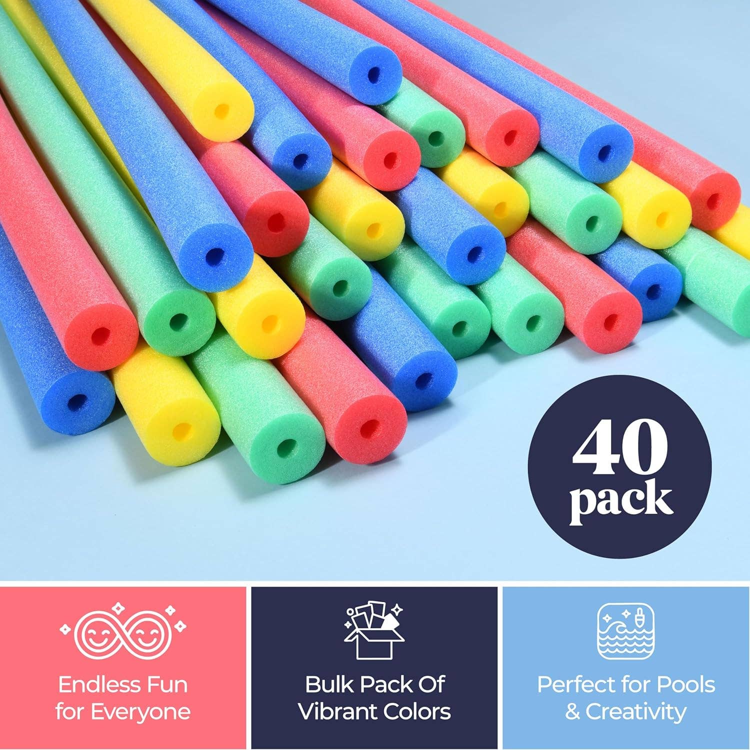 Play22 – wholesale Beach/pool toy – Child & baby – Pool Noodles Foam 40 Pack  Multicolor Swim Noodle Tubes 6