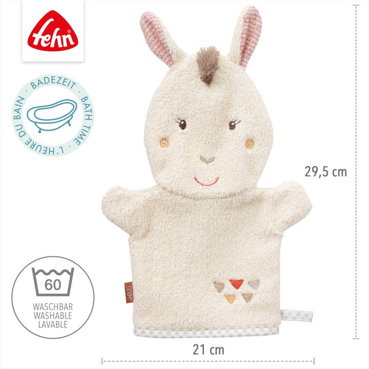 Fehn – wholesale Tvätthandske - Barn och baby – Lama tvättvante - tvättduk med djurtryck