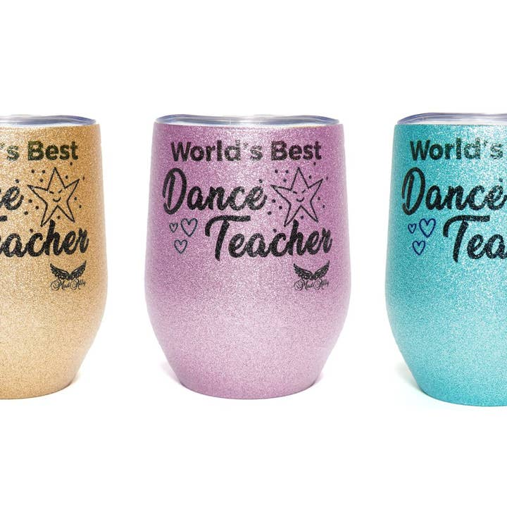 Stemless Glitter Cup Dance Teacher Blue for wholesale by Mad Ally