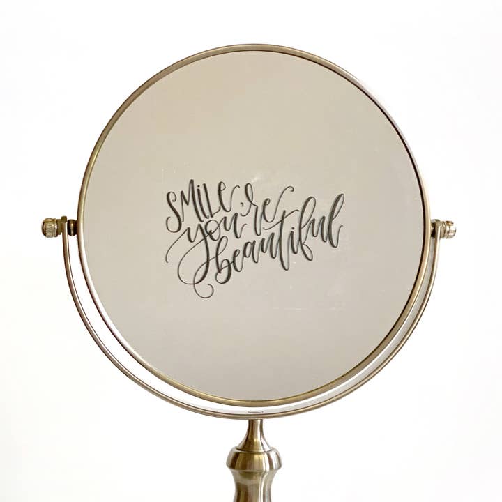 Smile You're Beautiful Static Cling Mirror Decal for wholesale by Elizabeth Denniston Design