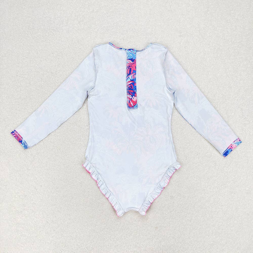 Aier Wholesale - Wholesale One Piece Swimsuit - Kids - Baby Girls Sea Trees Long Sleeve One Piece Swimsuits2