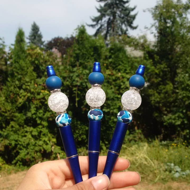 Crystal Blue Beaded Pen for wholesale by Amy Designs