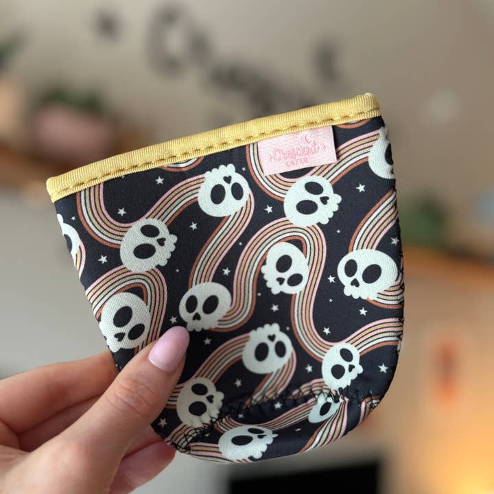 CrescentCatCo - Wholesale Drink Huggers & Koozies - Spooky Cute Skulls Halloween Iced Coffee Drink Sleeve4