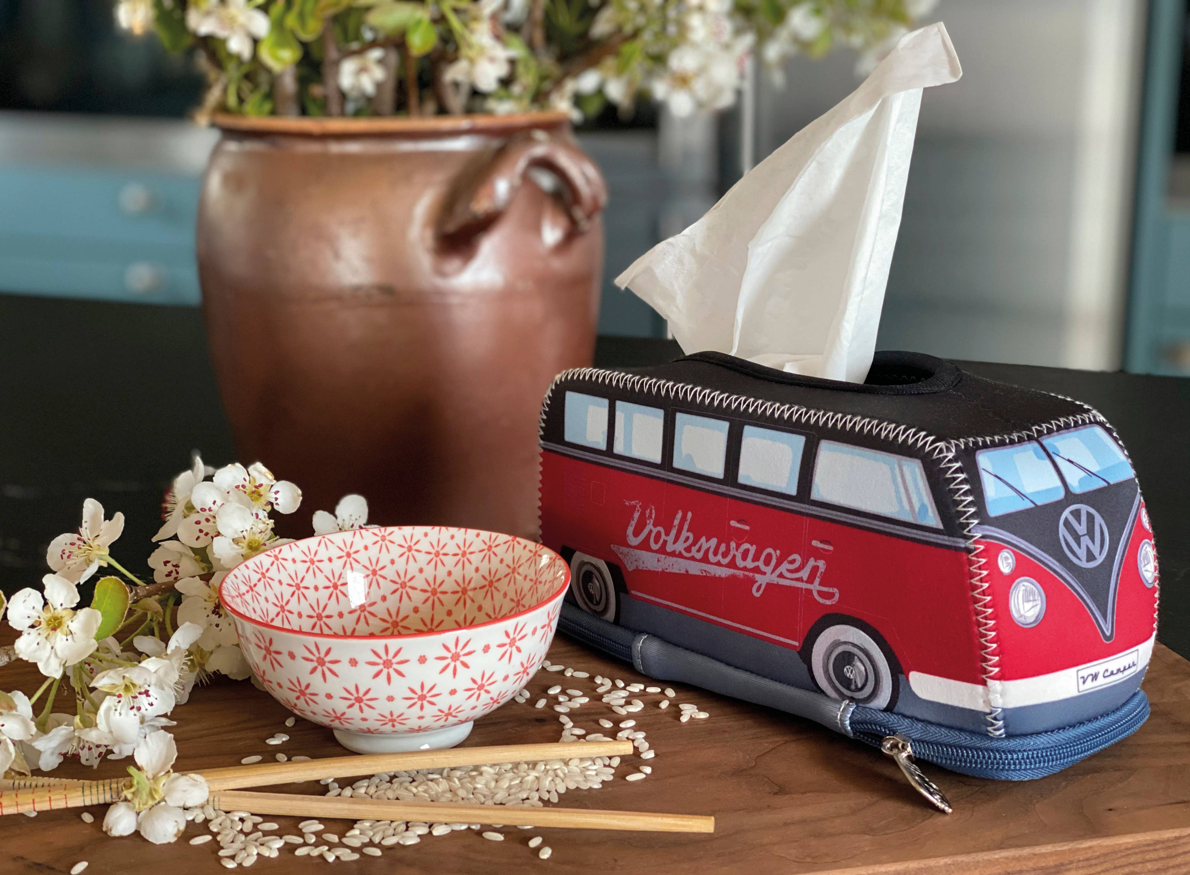 VW Collection by BRISA - Wholesale Tissue Box - VW T1 Bus Cosmetic Tissue Napkin Holder Dispenser - RD/BK7