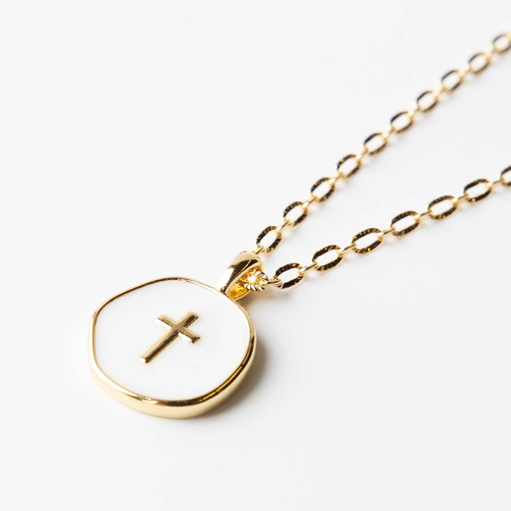Lenny & Eva - Wholesale Pendant/Charm Necklace - Faith Over Fear Necklace-White Cross | Christian2