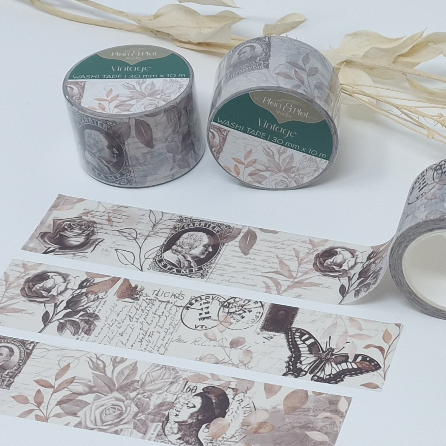 Plan & Plot Studio - Vendita all'ingrosso Nastro washi - Nastro washi vintage con motivi di francobolli antichi e illustrazioni botaniche13