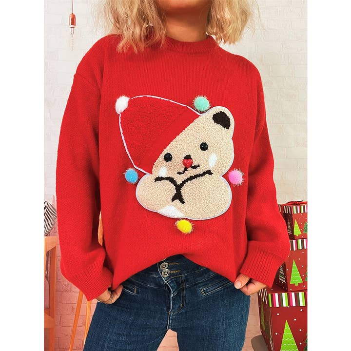 Red Winter Snowman Cartoon Knit Crew Neck Casual Sweater SXDZ89 for wholesale on Faire0
