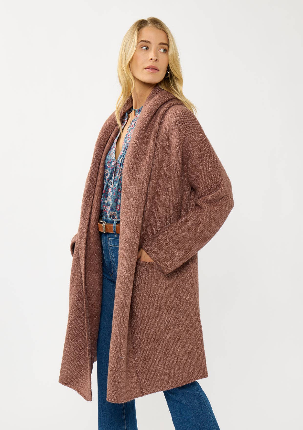 Lovestitch - Vente Cardigan – femme - Cardigan à capuche douillet surdimensionné à deux poches8