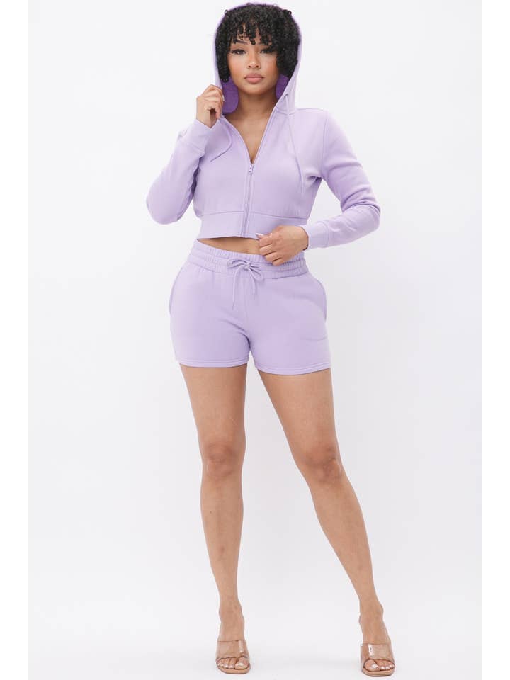 Boswell - Wholesale Lounge Set - Women's - French Terry Hoodie and Short Set With Pockets19