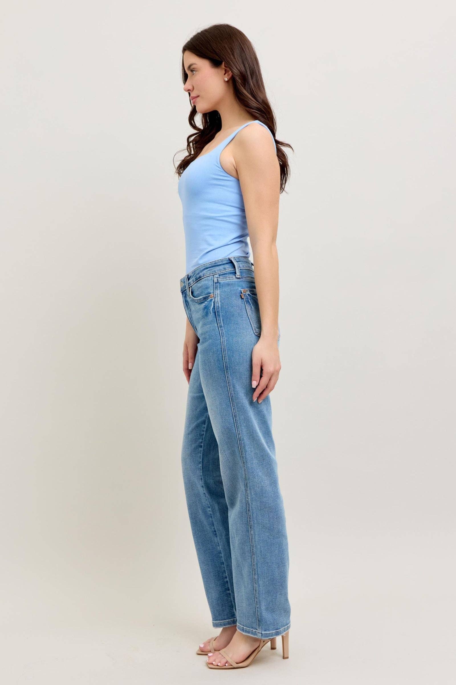 Watermelon Apparel - Wholesale Jeans - Women's - Judy Blue Mid Rise Tummy Control Vintage Wash Straight Jeans6
