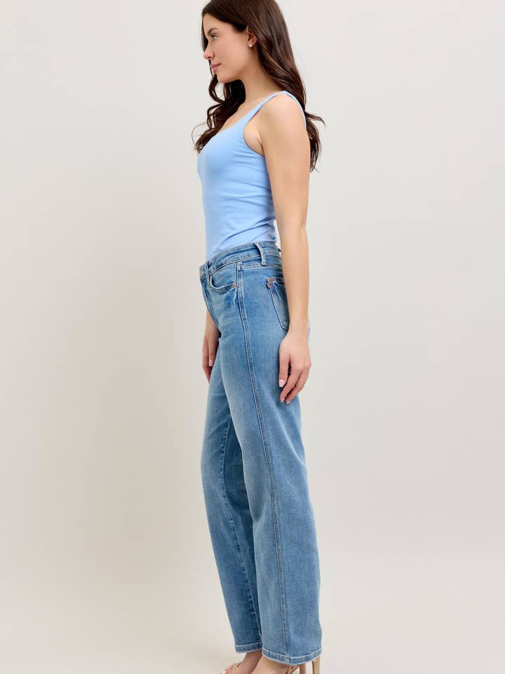 Watermelon Apparel - Wholesale Jeans - Women's - Judy Blue Mid Rise Tummy Control Vintage Wash Straight Jeans6