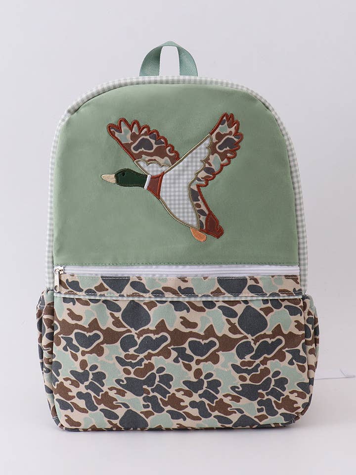 Camouflage duck print backpack for wholesale by Aspen Rain Boutique