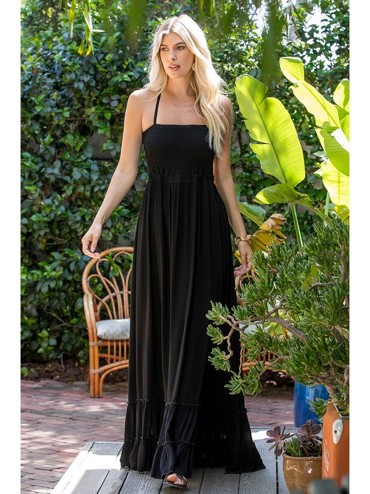 Sweet Lovely by Jen – Großhandel Kleid – Damen – MAXIKLEID MIT RÜCKENAUSSCHNITT UND GESMOKTEM STUFENROCK45