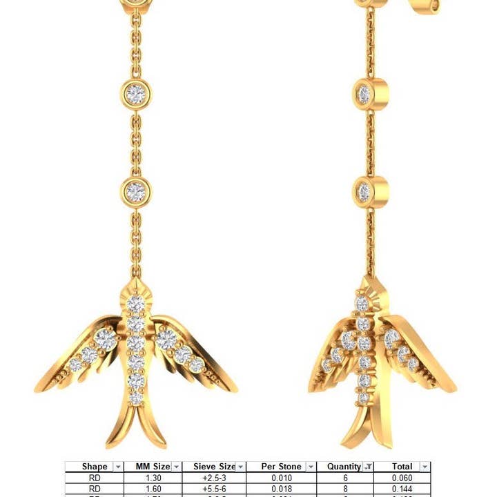Pendientes colgantes con forma de pájaro con forma de golondrina con diamantes y circonitas para venta al por mayor de Pretty Different