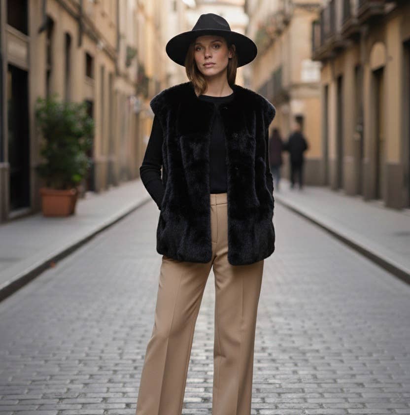 MOOYA - Wholesale Outerwear Vest - Women's - Oversized sleeveless faux fur vest - DD0053