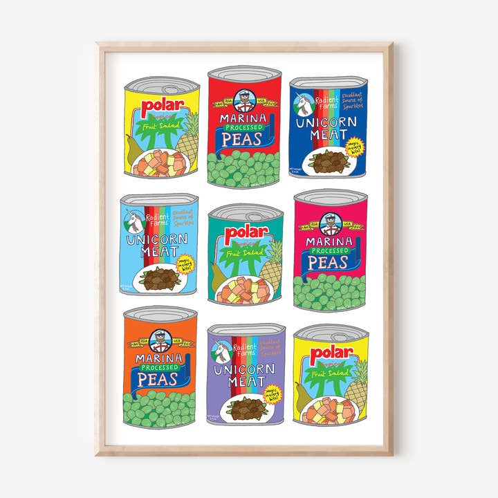 Pop Art Dåsevarer A4 Print | Retro Køkken Vægkunst for engroshandel hos You've Got Pen On Your Face