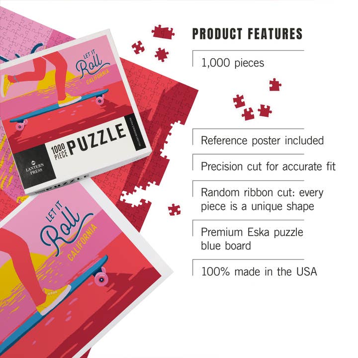 Lantern Press – wholesale Puzzle – Adult – 1000 PIECE PUZZLE California, Skateboarding, Let It Roll2