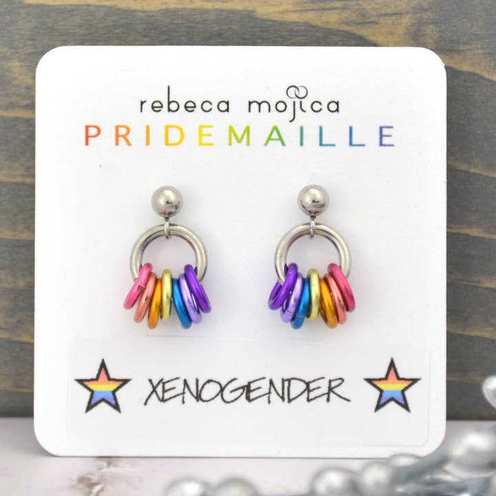 Xenogender Pride Flag - Tiny Chainmaille Earring for wholesale by Rebeca Mojica Jewelry