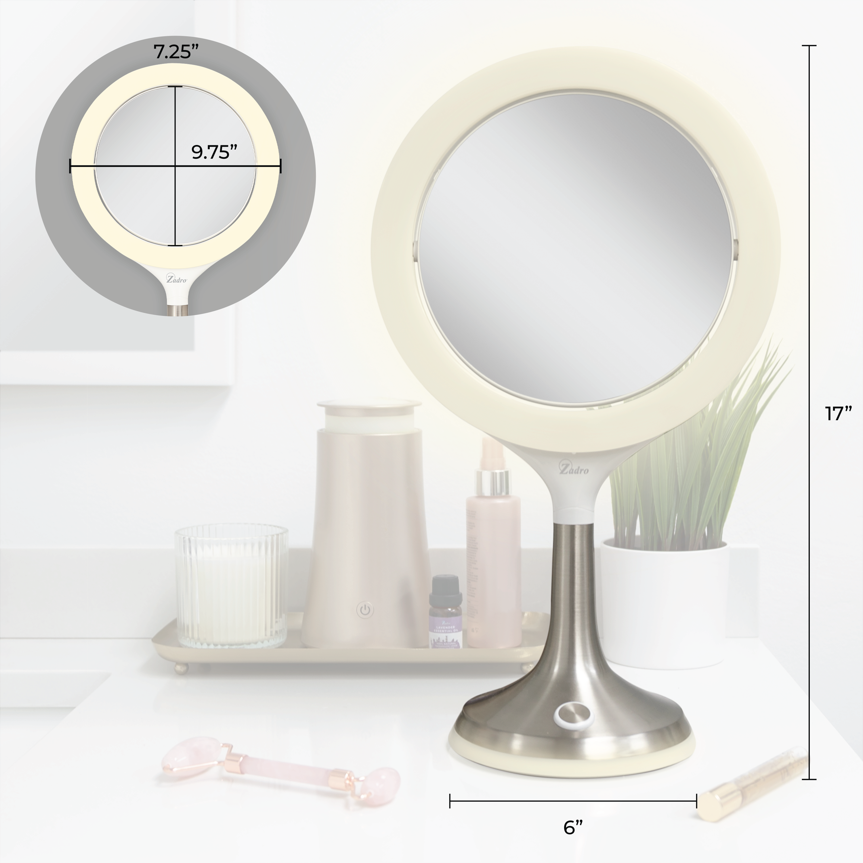 White Mood Therapy Lighted Makeup Mirror with Magnification for wholesale on Faire3