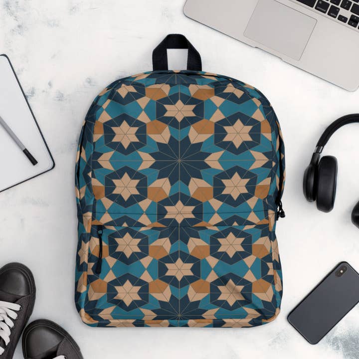 Rygsæk - Geometrisk Stjerne i Røde Hav Blå for engroshandel hos The Shamal