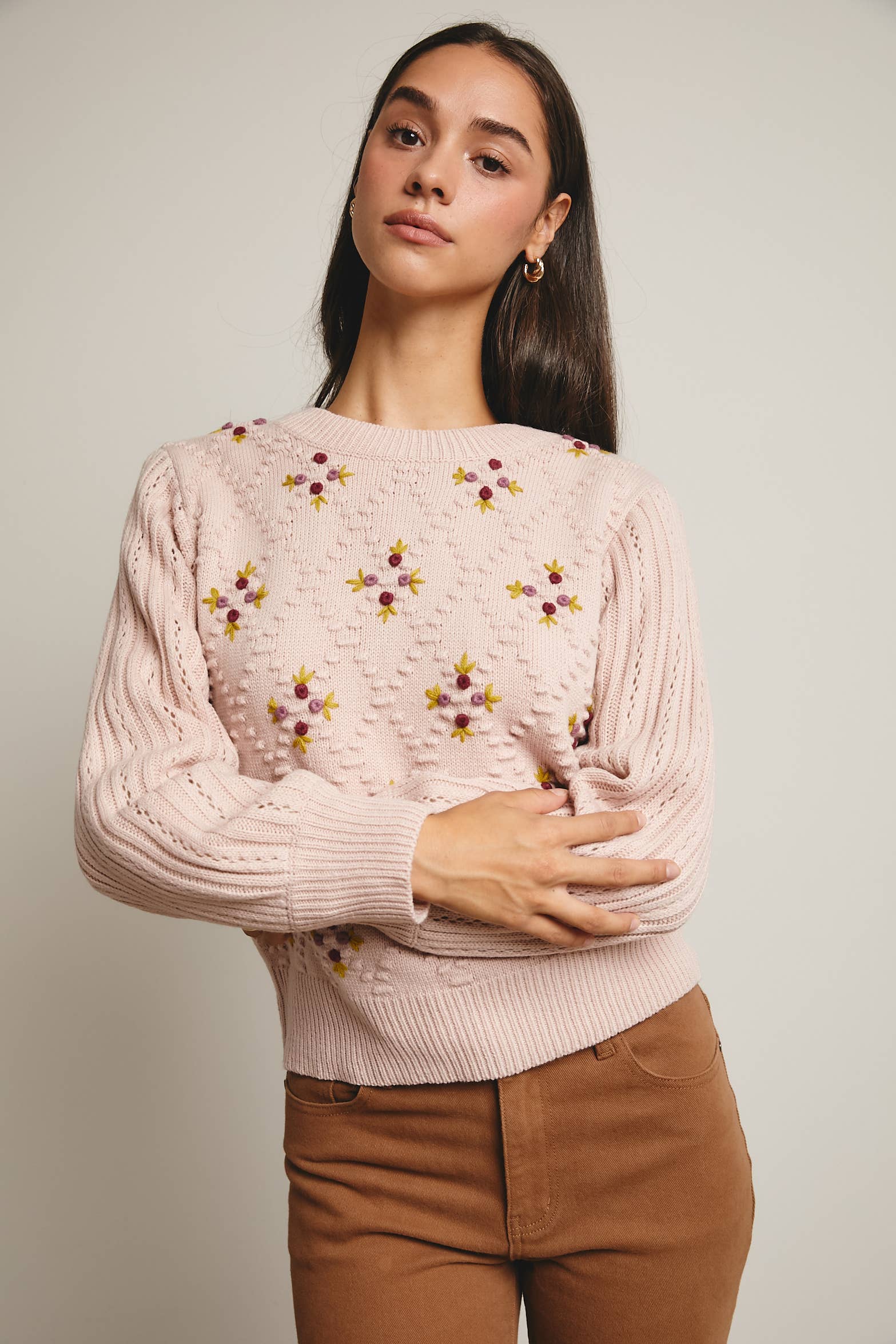 Forte - Venta al por mayor Jersey de punto - Mujer - Jersey de Punto con Mangas Abullonadas Bordadas FSW000728