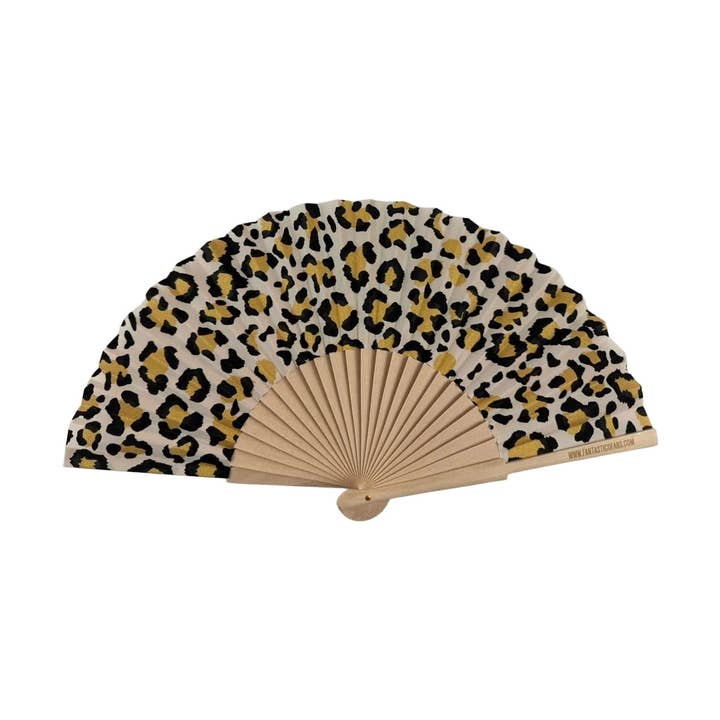 Metallisk leopardmönstrad 23 cm fläkt för wholesale av Fantastico Fans