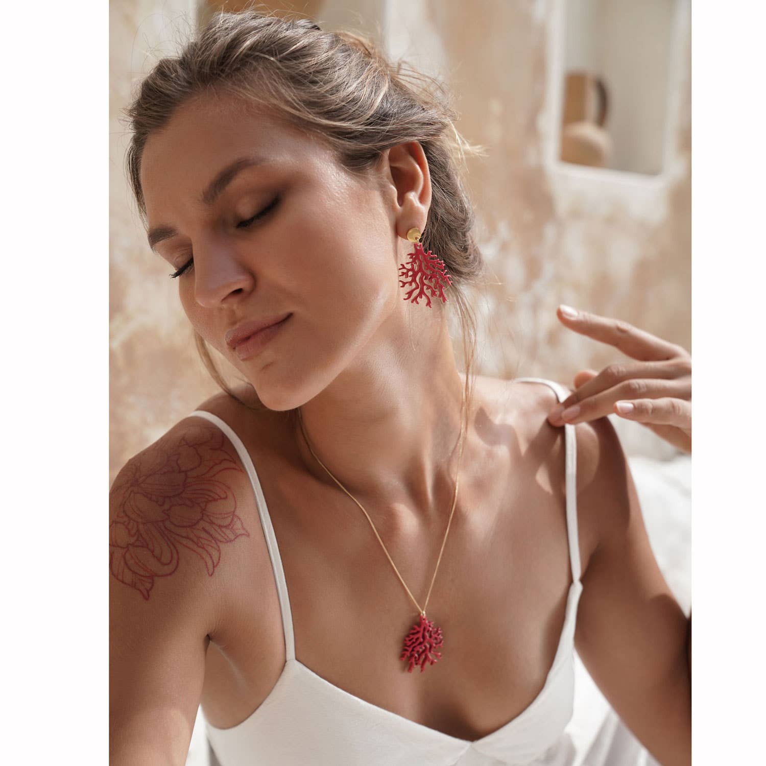 BRANCH JEWELLERY – wholesale Dangle earrings – Handmade Silver Pink Coral summer beach jewelry Earrings 
5