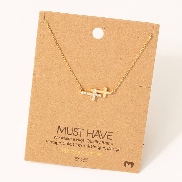 Fame Accessories - Wholesale Pendant/Charm Necklace - Double Cross Pendant Necklace