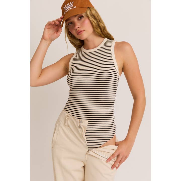 Stripes and Style Sleeveless Round Neck Bodysuit for wholesale by Apolline