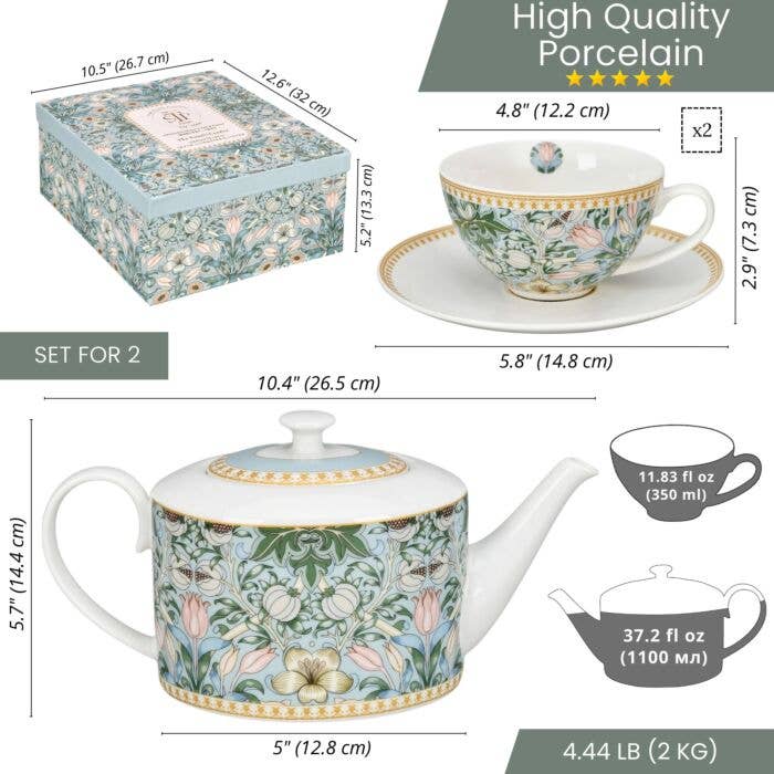 STP - Vente Service à thé - Service à thé en porcelaine Morris Garden, 5 pièces2