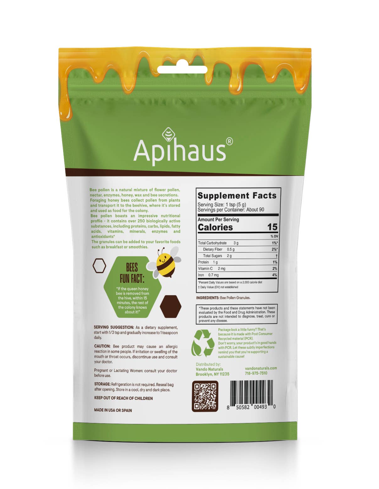Vando Naturals - Wholesale Protein/Superfood Powder - Bee Pollen Granules 1 lb Pouch2