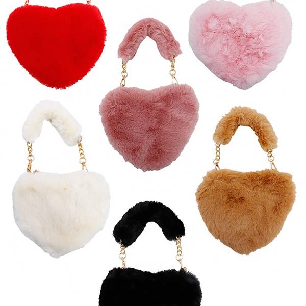 Cap Zone - Wholesale Crossbody Bag - Women's - Heart Shaped Faux Fur Bag4