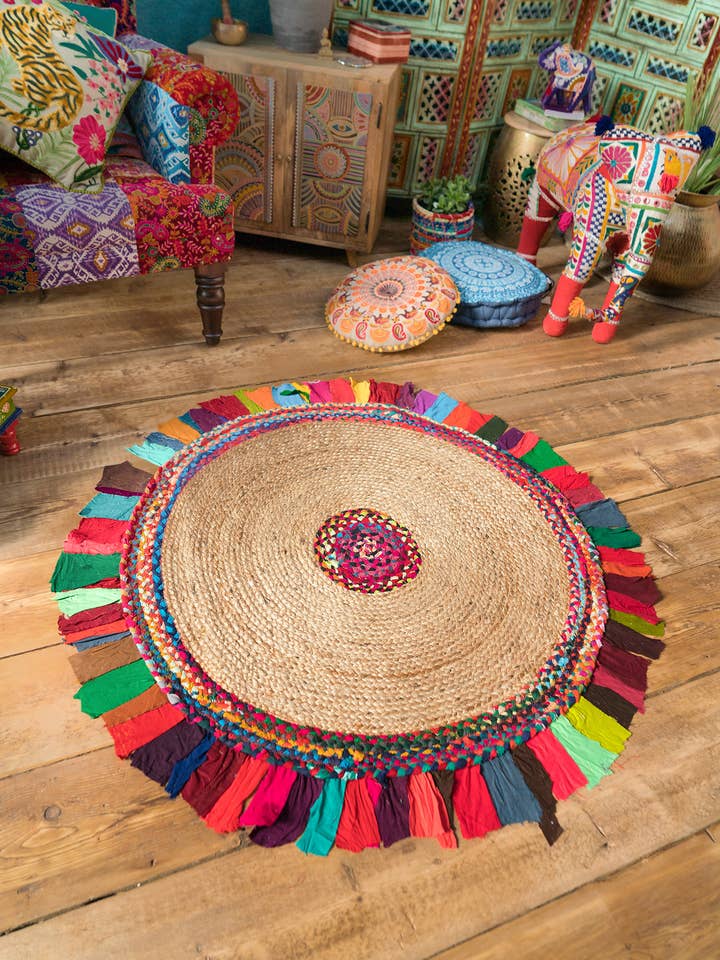 Keshar Jute/Recycled Cotton Multi Braided Rug 120X120Cm for wholesale by Namaste