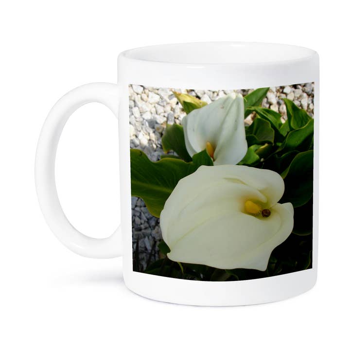 3dRose - Wholesale Coffee Mug - 3dRose, Overhead View Two Calla Lilies In Garden, White colour, trumpet-like shape, Mug8