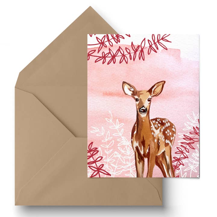 Carte de vœux « Fawn In The Foliage » pour la vente par Paige Poppe Art
