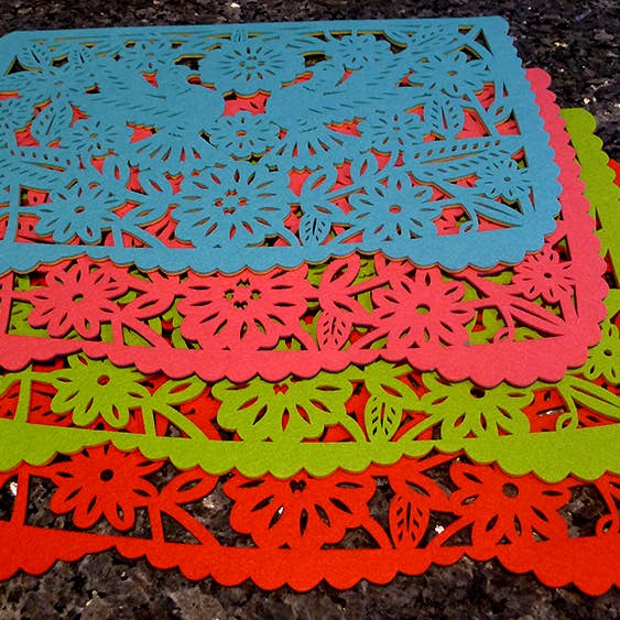 Xochico - Wholesale Placemat - Double-sided Felt "Papel Picado" Placemat Sets (Florals)21
