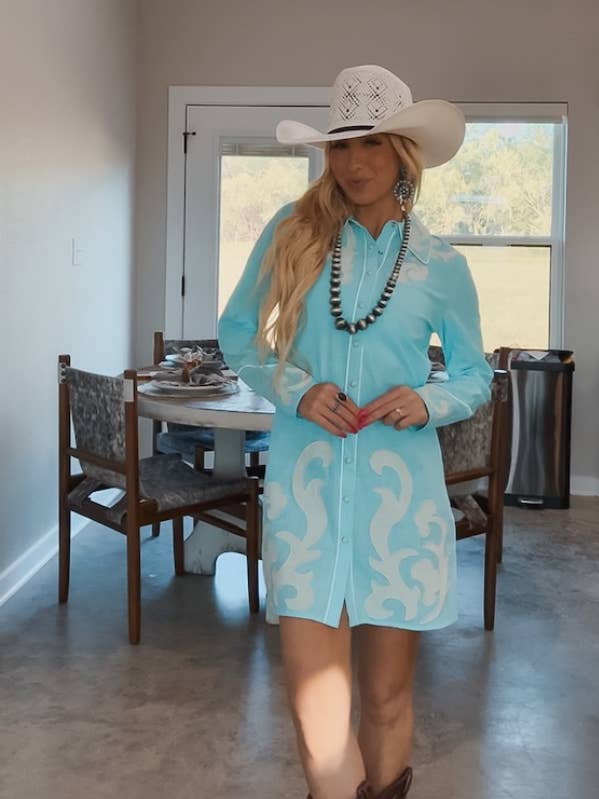 LUCKY & BLESSED - Wholesale Dress - Women's - Light Blue Ivory Dress W Boot Stitch 0