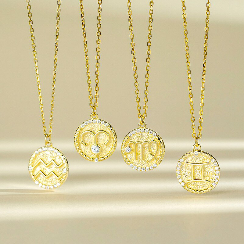 Perimade & Co. LLC - Wholesale Pendant/Charm Necklace - Gold Zodiac Sign Disc Charm Necklace in 925 Sterling Silver8