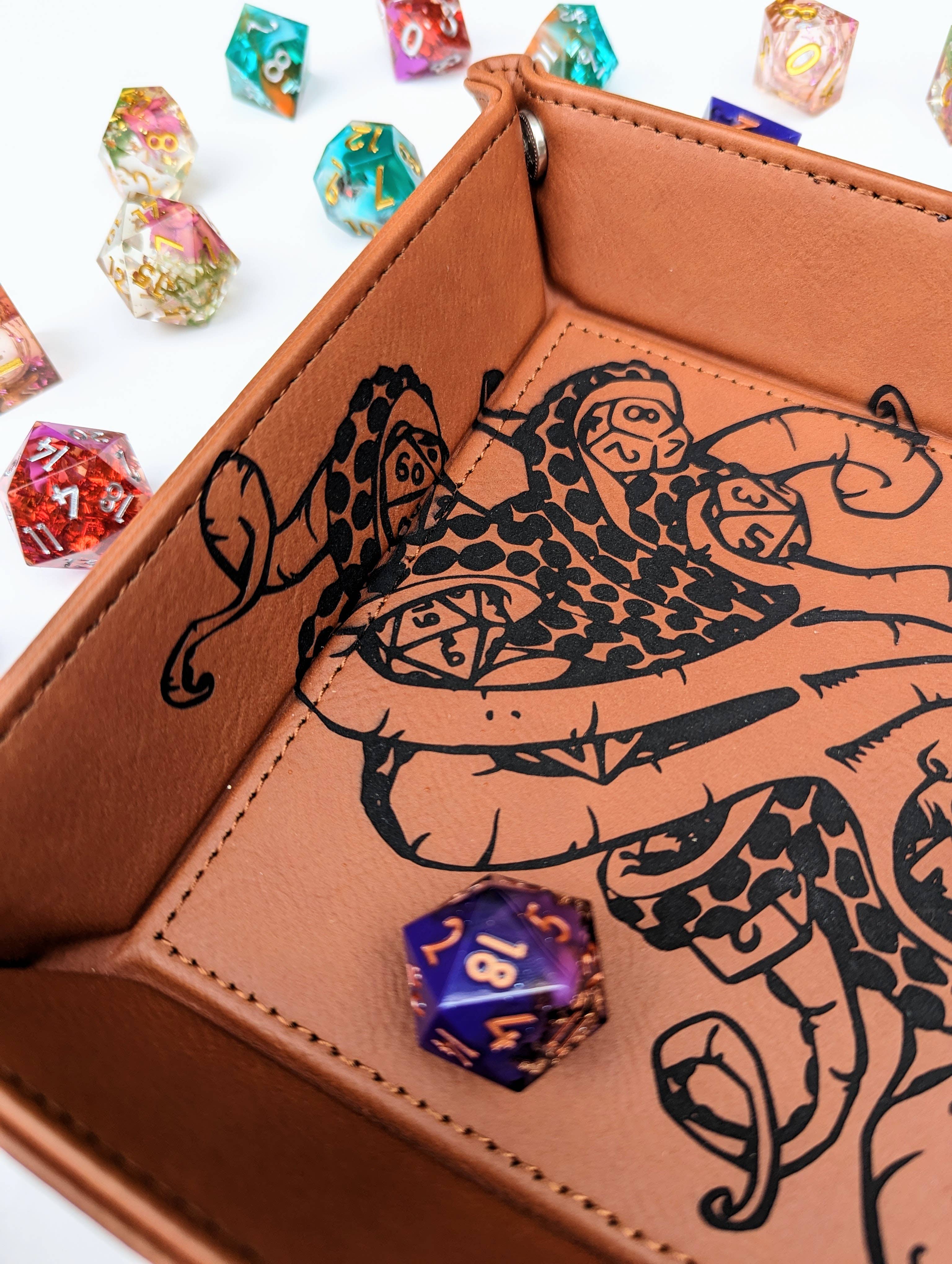 Emberglow Gaming - Wholesale Dice - Kraken of Holding - D&D Vegan Leather Dice Rolling Tray2