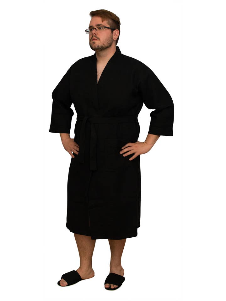 Alan Pendergrass Robes - Wholesale Robe - Unisex - Kimono Cotton/ Waffle Robe, 48", One Size Fits Most