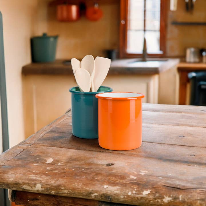 BRITISH COLOUR STANDARD - Tall Enamel Utensil Holder in Orange Flame / Bright White for wholesale by British Colour Standard North America
