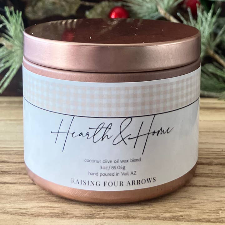 Hearth and Home Candle Tin 3oz/6oz for wholesale by Raising Four Arrows