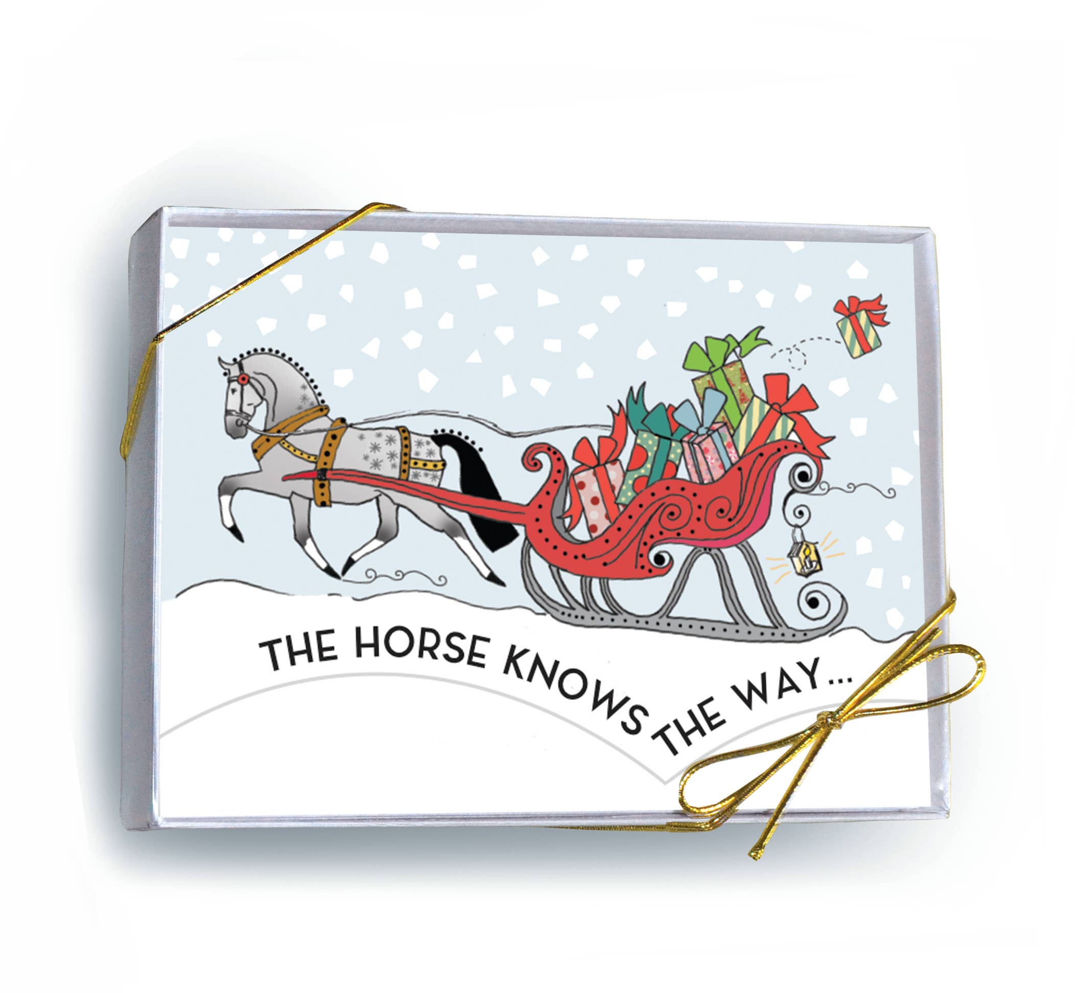Horse Hollow Press / Pretty Funny Snarky Cards/Stickers - Wholesale Christmas Card - Horse Boxed Christmas Cards / Sleigh & Package / 8 Holiday 
5