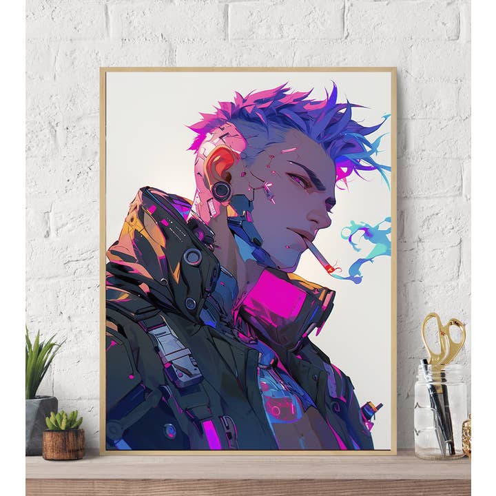 Arttique - Artistry Canvas Prints - Wholesale Art Print - Handsome Cyberpunk Anime Boy Canvas Wall Art Print