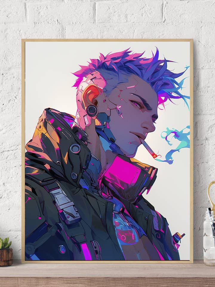 Handsome Cyberpunk Anime Boy Canvas Wall Art Print for wholesale by Arttique - Artistry Canvas Prints