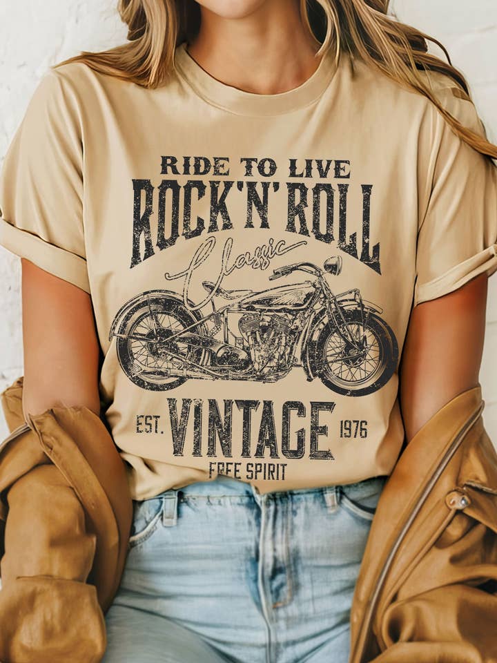 ROCK AND ROLL VINTAGE MOTORCYCLE GRAPHIC TSHIRTS for wholesale by Rustee Clothing